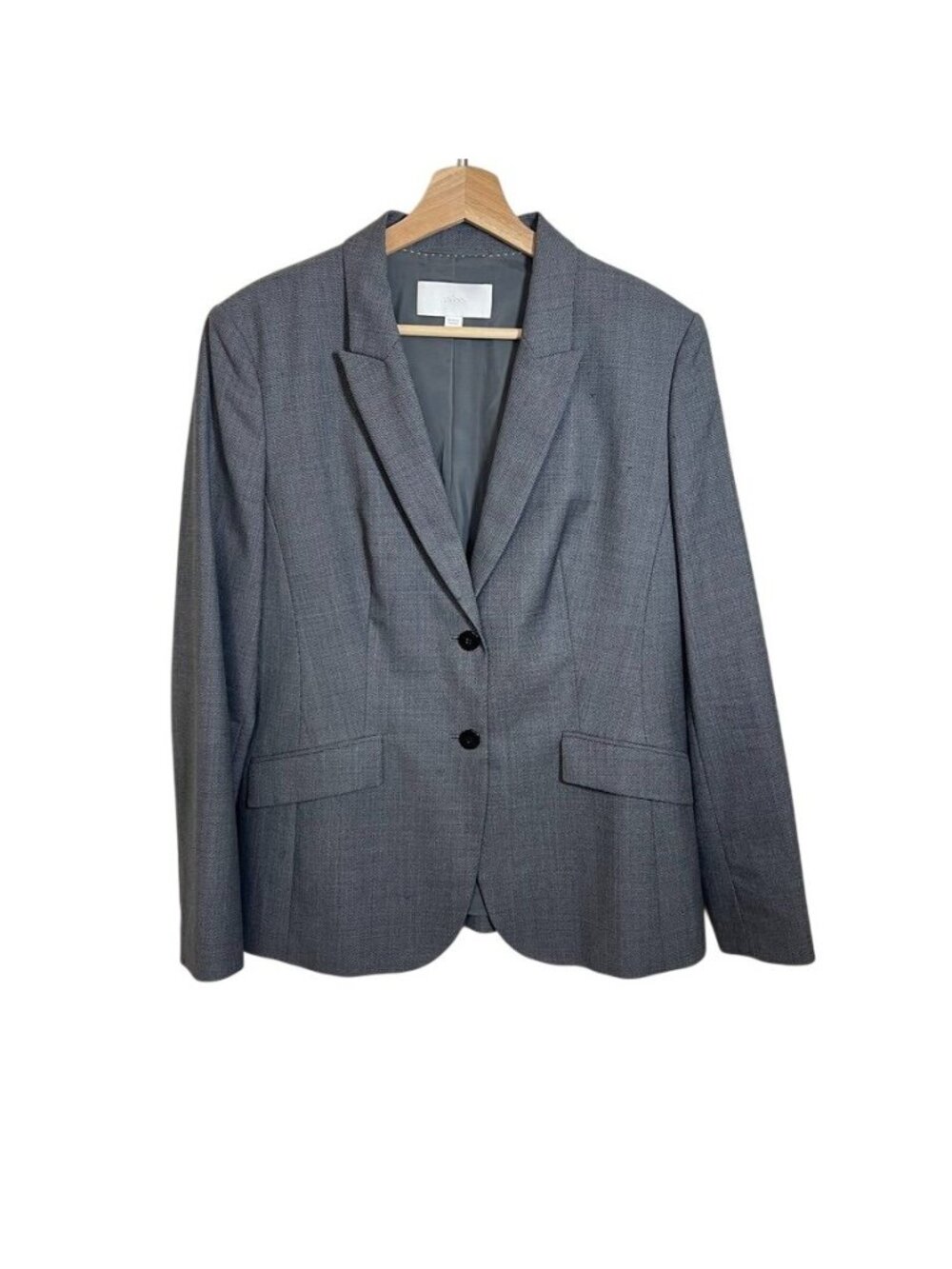 Hugo Boss Womens 10 Gray Virgin Wool Blazer Tailored Quiet Luxury Suit Jacket